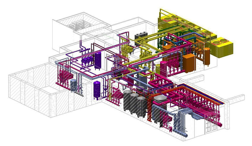 a part of the MEP modeling of a building with details, in Revit software