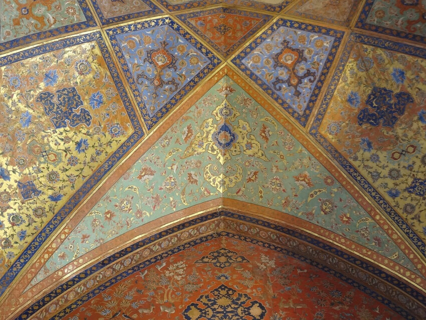 geometric and floral patterns on ceiling in Isfahan, Iran