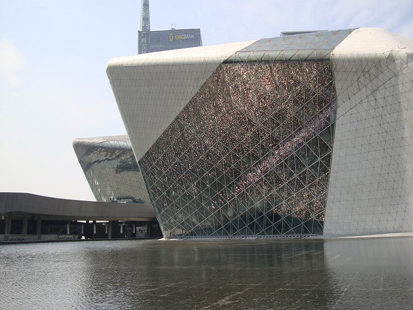 A near and front view of Guangzhou Opera House n