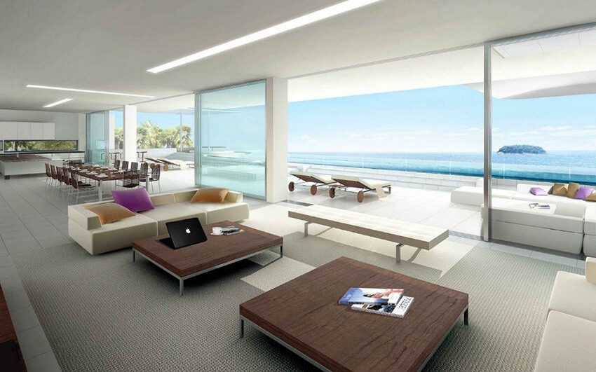 a modern living room of a villa