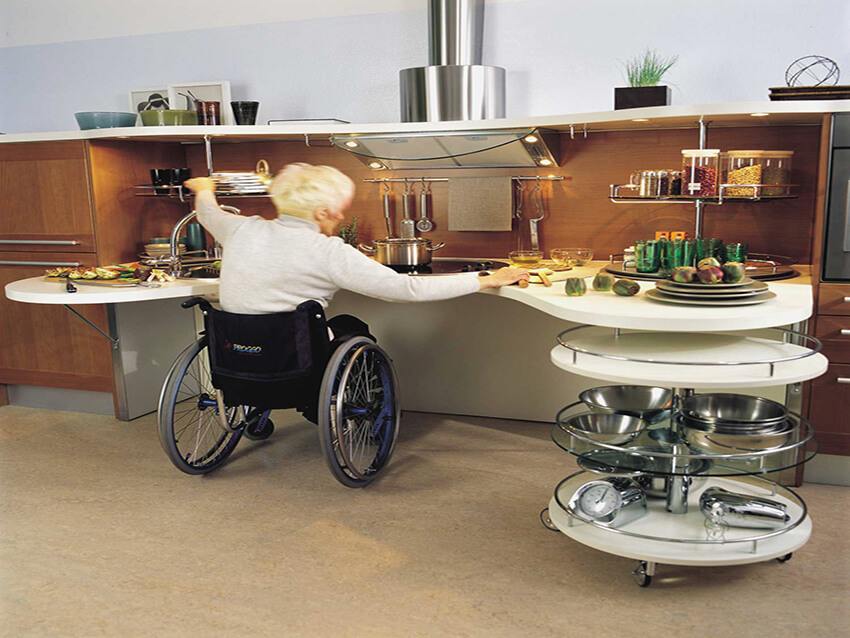 A kitchen for older people use
