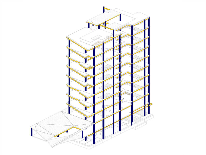 a detailed model of the metal structure system of a high-rise residential building
