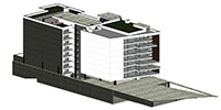 isometric view of a modern residential building with large windows modeled with BIM software