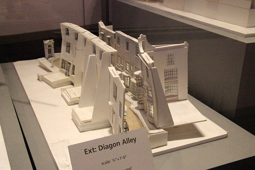 a bleached-out model of the imaginary Diagon street in Harry Potter series