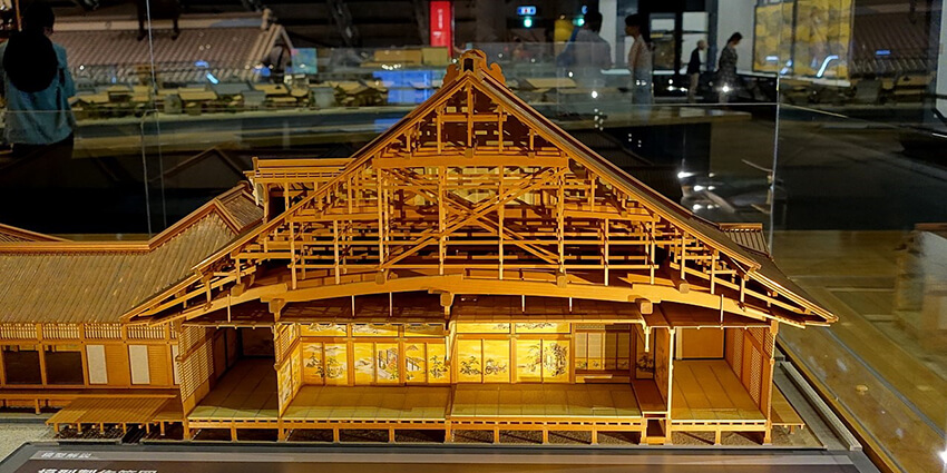 A handmade model of a Japanese mansion with timber