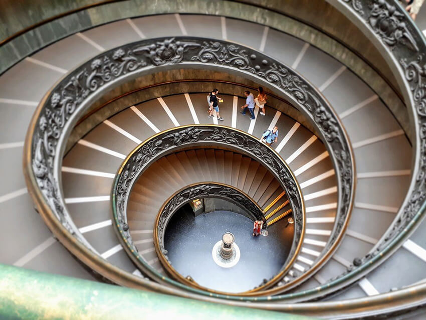 A top shot of spiral-shaped stair