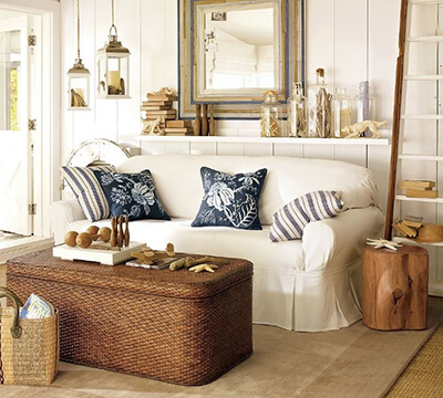 Coastal living room with Wicker table