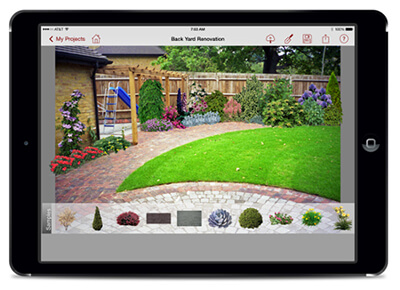Backyard design app on a tablet phone