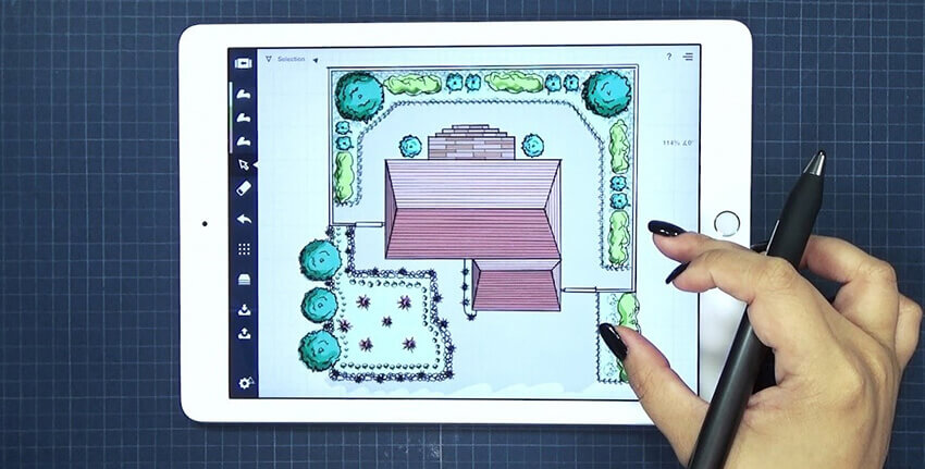 Landscape design app on a tablet phone