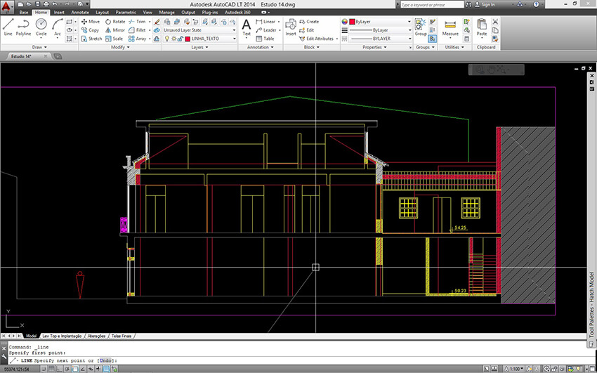 a building model’s section in AutoCAD
