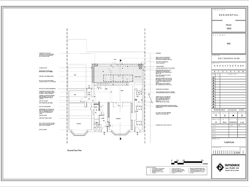 architectural detailed floor plan of a residential building