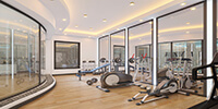 interior space of a modern gym with light color parquet flooring