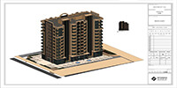 the perspective view of a high rise residential building modeled in Autodesk Revit 