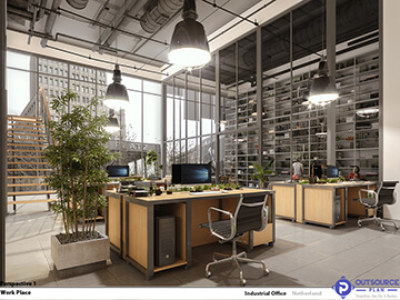 interior space of an office designed with the industrial design style