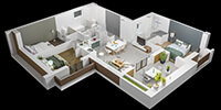 3d plan of a modern apartment with terrace
