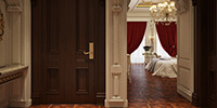 the entrance of a classic bedroom interior design 
