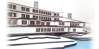 A close-up view from the architectural model of a modern hotel