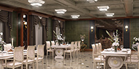 luxury hotel restaurant bright stone flooring and vintage furniture