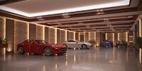 luxury parking of a modern hotel with hidden wall lighting