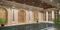 hotel swimming pool with golden walls patine