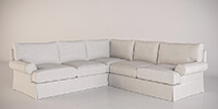 modern L-shaped sofa with a white fabric finish