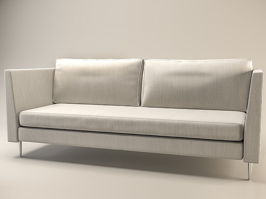 bright modern sofa rendering with steel legs