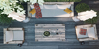 the top view of the backyard furniture and seating area
