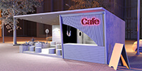 the exterior view of a café located in a park