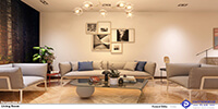 modern and contemporary bright color furniture of the villa