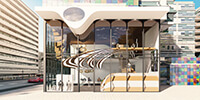 main glass façade of the modern boutique 