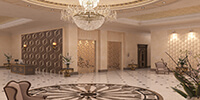 reception area and elevator zone of a luxury style hotel lobby 