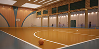 interior basketball court with epoxy flooring and ambient lighting