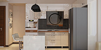 a modern kitchen with white high-gloss cabinets
