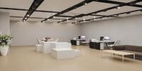 modern interior space of a lighting store with parquet flooring and spotlight system