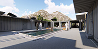 an outdoor pool of tourism welfare complex in a central courtyard 